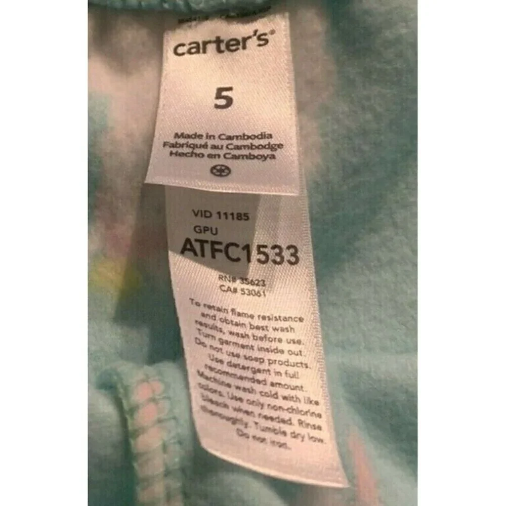 Carter's Girls Fleece Pajamas Pants Size 5 Liama Green White